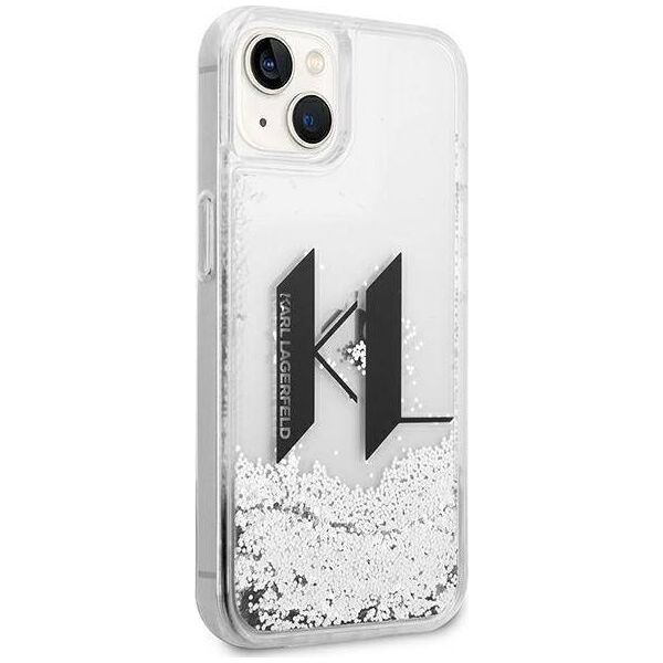 Karl Lagerfeld Etui Karl Lagerfeld Liquid Glitter Big KL HardCase do iPhone 14 srebrne
