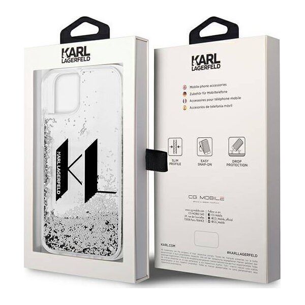 Karl Lagerfeld Etui Karl Lagerfeld Liquid Glitter Big KL HardCase do iPhone 14 srebrne