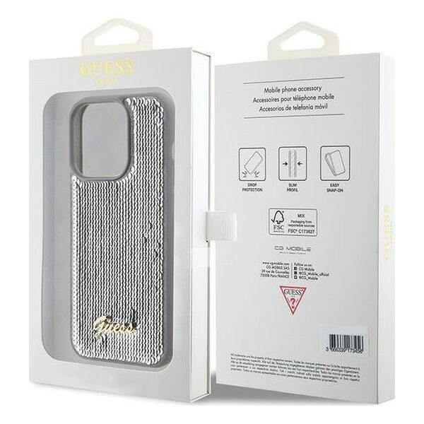 Guess Guess GUHCP15XPSFDGSS iPhone 15 Pro Max 6.7" srebrny/silver hardcase Sequin Script Metal