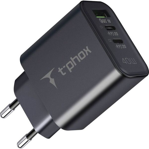 Φορτιστής T-Phox ΔΙΚΤΥΟ T-PHOX FLEXI 40W 2xUSB-C/USB BLACK 14126613 6974670443983