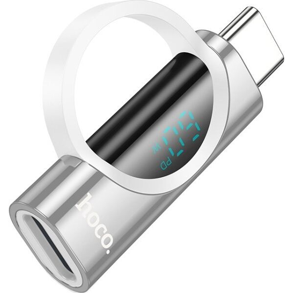 Προσαρμογέας USB Hoco Προσαρμογέας HOCO Τύπος C (αρσενικό) σε Lightning (θηλυκό) με οθόνη 3A 60W UA32A ασημί 14395567 6942010000000