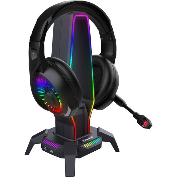 Marvo Podświetlany stojak na słuchawki KOBE 30, 3x USB 2.0 HUB, czarny