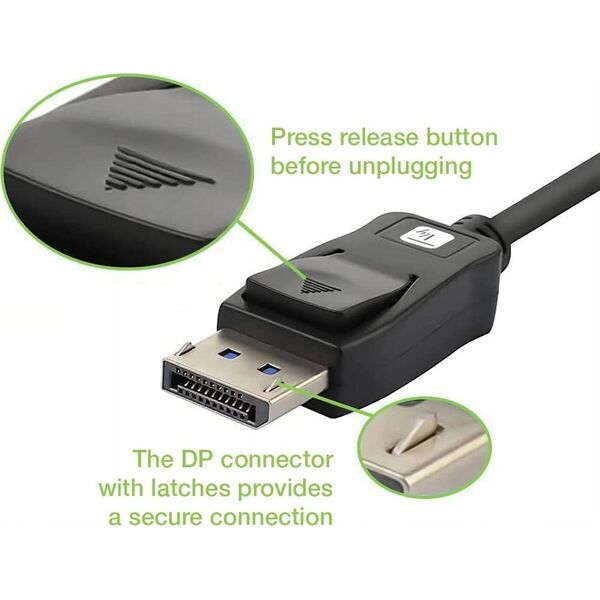 TECHLY DisplayPort 2.1 Audio/Video Cable M/M 4K 1m Black