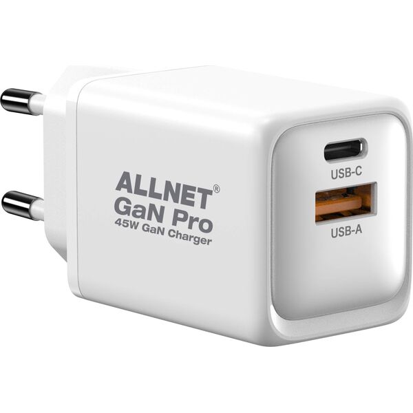 Allnet Z ALLNET Ersatznetzteil QC USB-C PD GaN Τροφοδοτικό Netzteil45Watt 1x USB Type-A QC 1x USB Type-C**EU PLUG** 13691888 4038816212153