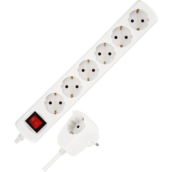 REV REV Multiple Socket Outlet white 6+1-fold 2m Powersplit + switch