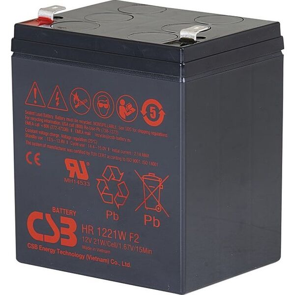 Lead acid battery 12V 5Ah@C20 21W@15min F2 Pb AGM VRLA CSB