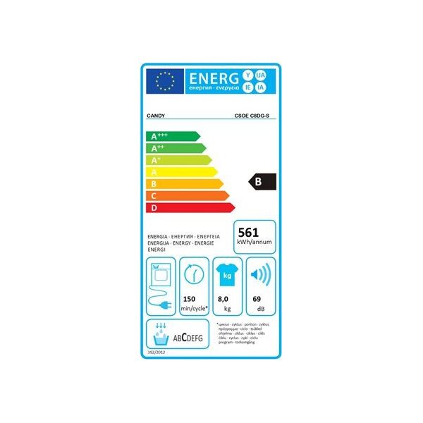 Frytkownica Candy Candy Tumble Dryer CSOE C8DG-S Energy efficiency class B, Front loading, 8 kg, Condensation, LCD, Depth 58.5 cm, White