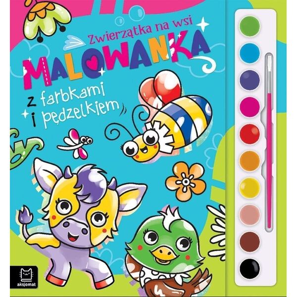 Malowanka z farbkami i pędzelkiem. Zwierzątka