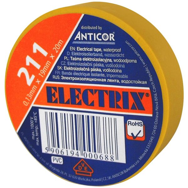 Anticor Taśma elektroizolacyjna PCW żółta 19mm 20m