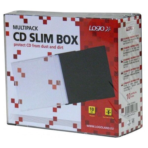 Logo Box na 1 szt. CD, przezroczysty, czarny tray, cienki, 5,2mm, 10-pack