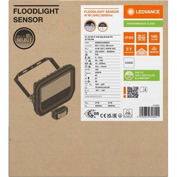 FLOODLIGHT SENSOR 41W 145LM/W IP65