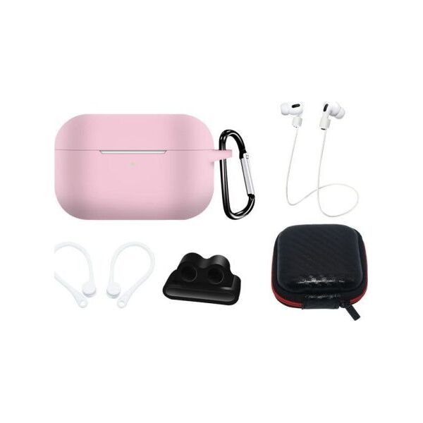 Hurtel Zestaw silikonowe etui AirPods Pro 2 / AirPods Pro 1 + futerał / zaczep na ucho / pasek na szyję / uchwyt na pasek zegarka / karabińczyk - różowe