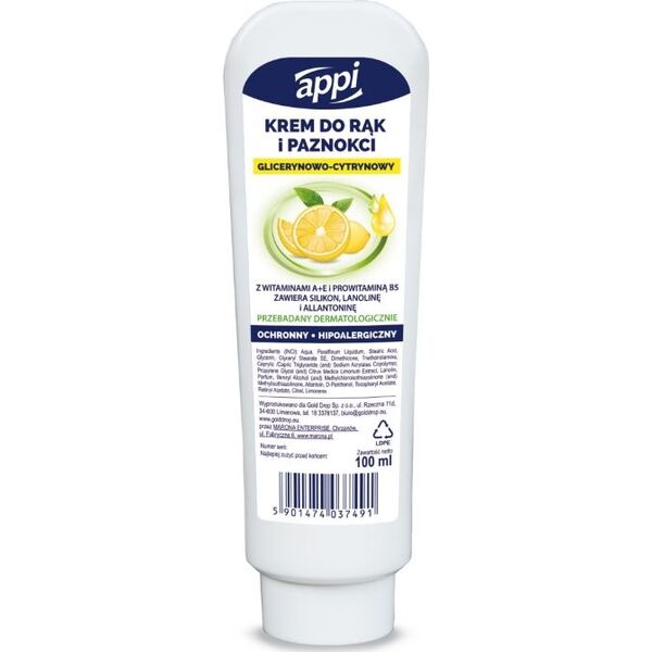 Appi Ochronny krem do rąk i paznokci Glicerynowo-cytrynowy 100 ml