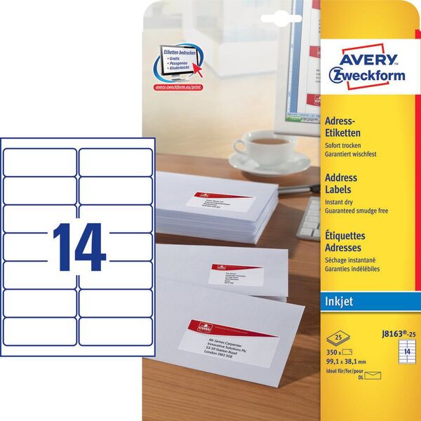 Avery Zweckform Etykiety adresowe na koperty 99.1 x 38.1 mm (J8163-25)