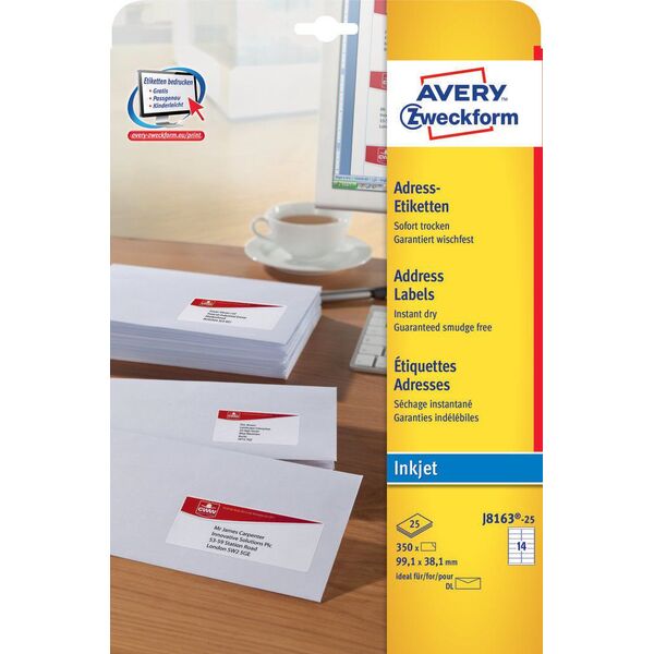 Avery Zweckform Etykiety adresowe na koperty 99.1 x 38.1 mm (J8163-25)