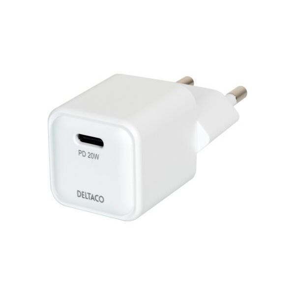Deltaco USB-C μίνι φορτιστής sieninis įkroviklis DELTACO 1x USB-C, PD 20 W, baltas / USBC-AC150 13432088 7333048057655