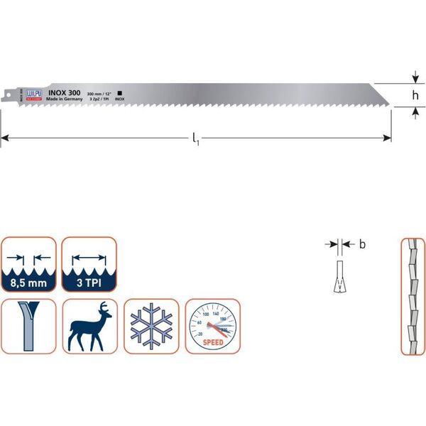 Wilpu Linear saw blade for ice, bones WILPU Inox 300x1.25mm