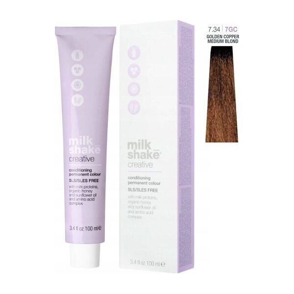 Milk Shake Milk Shake, Creative, SLS/SLES-Free, Permanent Hair Dye, 7.347GC Golden Copper Medium Blond, 100 ml For Women