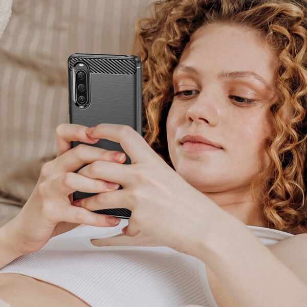 Hurtel Carbon Case etui do Sony Xperia 10 V elastyczny silikonowy karbonowy pokrowiec czarne