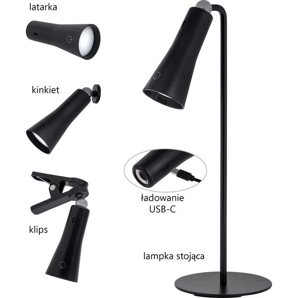 Activejet Lampka wielofunkc LED Activejet AJE-IDA 4in1 czarna