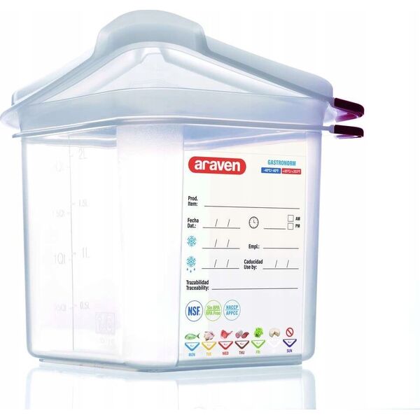 Beholder Araven lufttæt L53xB32.5xH15cm 1/1GN 20.5ltr polypropylen låg klar,1 stk