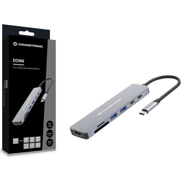 Conceptronic DONN28G stacja dokująca Przewodowa USB 3.2 Gen 1 (3.1 Gen 1) Type-C Szary
