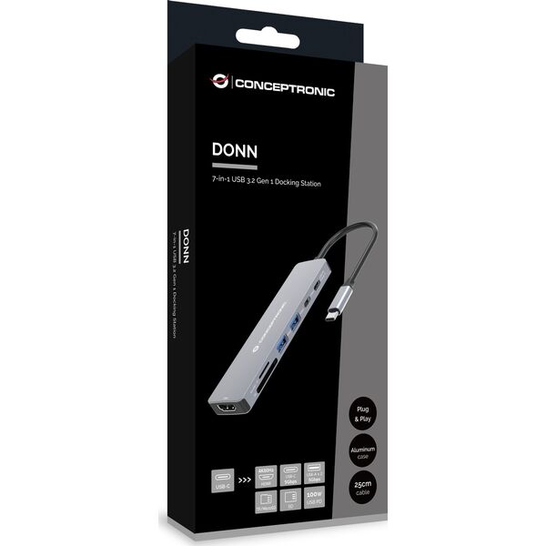 Conceptronic DONN28G stacja dokująca Przewodowa USB 3.2 Gen 1 (3.1 Gen 1) Type-C Szary