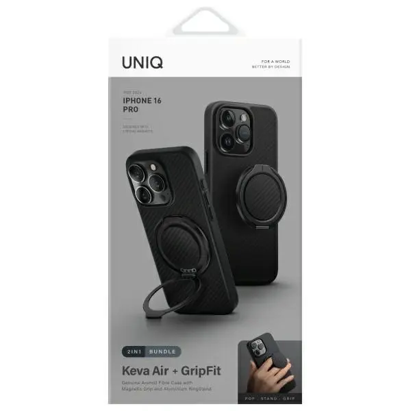 UNIQ Keva Air iPhone 16 Pro 6.3" Magclick Charging Case Black/Carbon Black