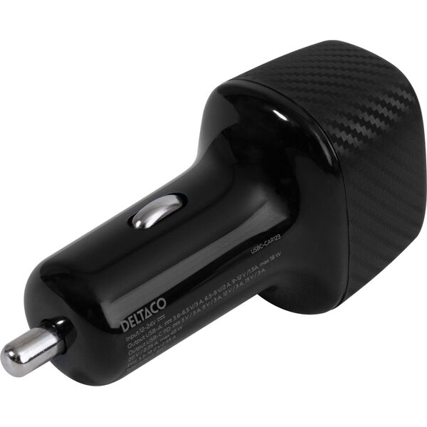 Deltaco USB φορτιστής automobilinis kroviklis DELTACO 1x USB-A 18 W, 1x USB-C PD 45 W, viso 63 W / USBC-CAR123 13413311 7333048053916