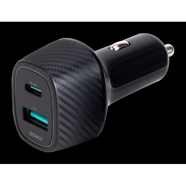 Deltaco USB φορτιστής automobilinis kroviklis DELTACO 1x USB-A 18 W, 1x USB-C PD 45 W, viso 63 W / USBC-CAR123 13413311 7333048053916