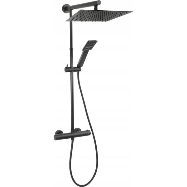 Shower system FERRO FRESCO SQUARE with thermostatic mixer, black