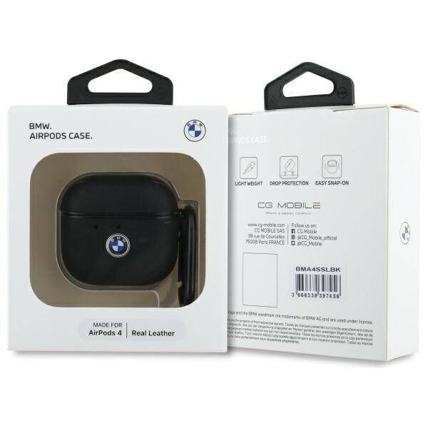 Original Case APPLE AIRPODS 4 BMW Cover Geniune Leather Silver Logo (BMA4SSLBK) black 3666339397456