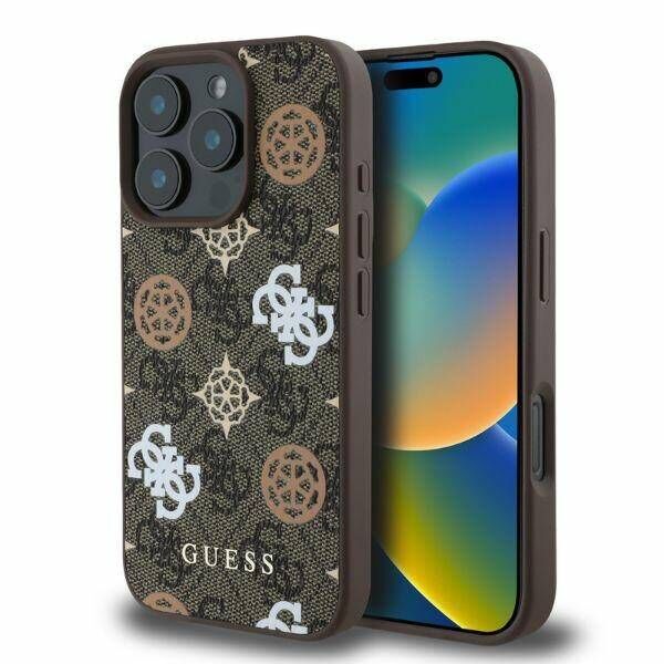Original Case IPHONE 16 PRO Guess Hardcase IML Peony On 4G Background MagSafe (GUHMP16LP4PWPW) brown 3666339303075