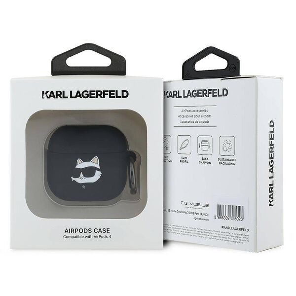 Original Case APPLE AIRPODS 4 Karl Lagerfeld Silicone Choupette Head 3D (KLA4RUNCHK) black 3666339398026