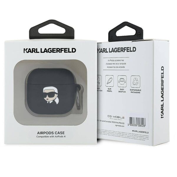 Original Case APPLE AIRPODS 4 Karl Lagerfeld Silicone Karl Head 3D (KLA4RUNIKK) black 3666339398040