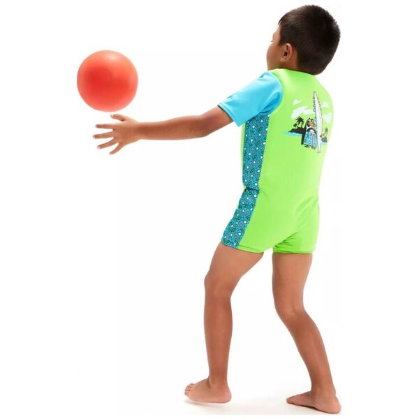 Dziecięcy strój kąpielowy Speedo PRINTED FLOAT SUIT IU chima azure blue/fluro green rozmiar 3-4