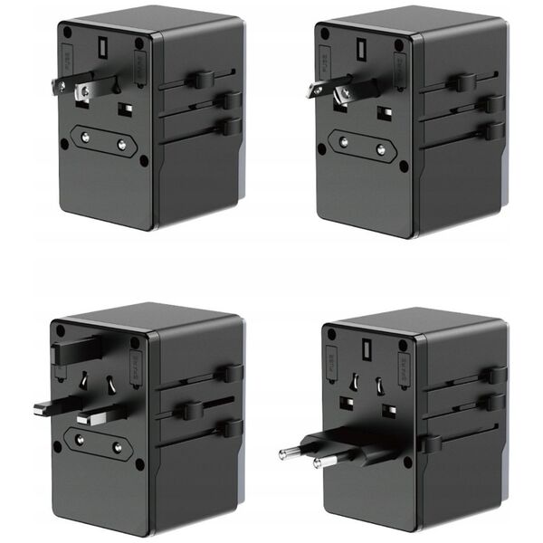 Adapter USB Dudao Adapter podróżny Dudao A65Pro 65W EU / US / JP / AUS / UK 2x USB-C 2x USB-A - czarny
