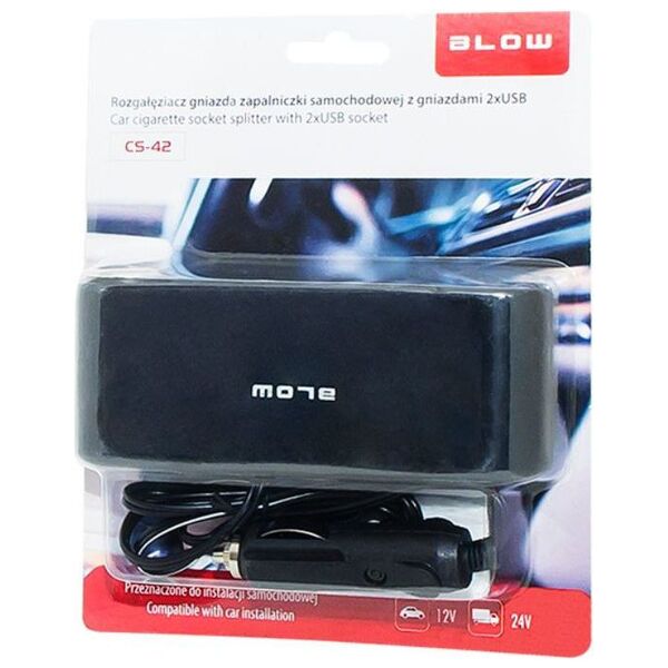 Blow Rozgałęziacz zapalniczki samochodowej, 4x + 2x USB (96-875#)