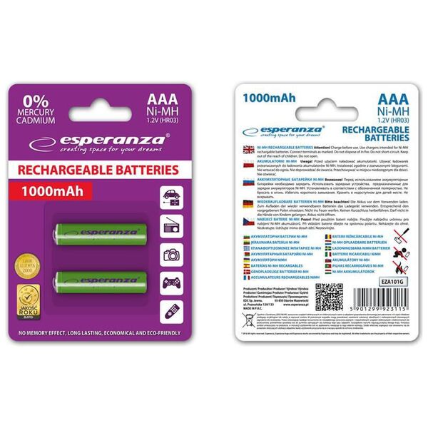 Esperanza Akumulator zielone AAA / R03 1000mAh 2 szt.