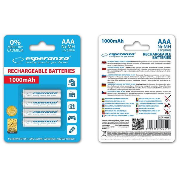Esperanza Akumulator AAA / R03 1000mAh 4 szt.