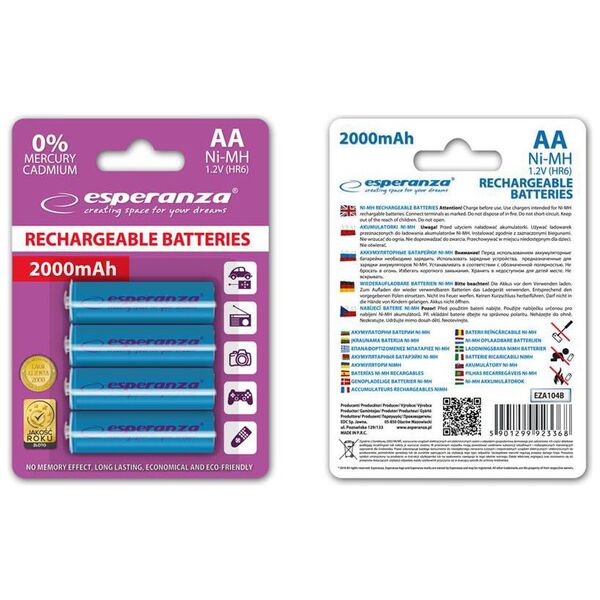 Esperanza Akumulator niebieskie AA / R6 2000mAh 4 szt.