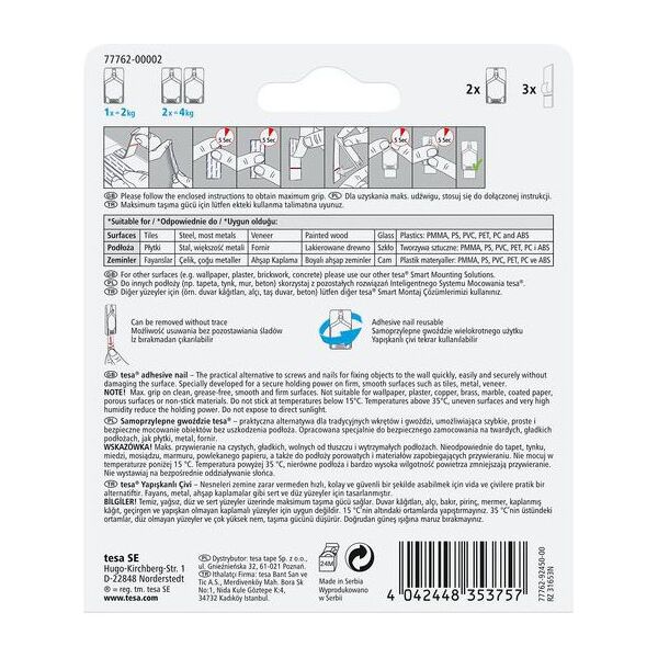 Tesa Gwoździe samoprzylepne do płytek i metalu do 2kg 2szt. (H7776202)