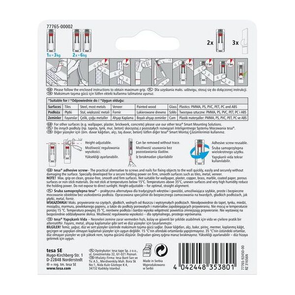 Tesa Śruby samoprzylepne regulowane do płytek i metalu do 3kg 2szt. (H7776502)