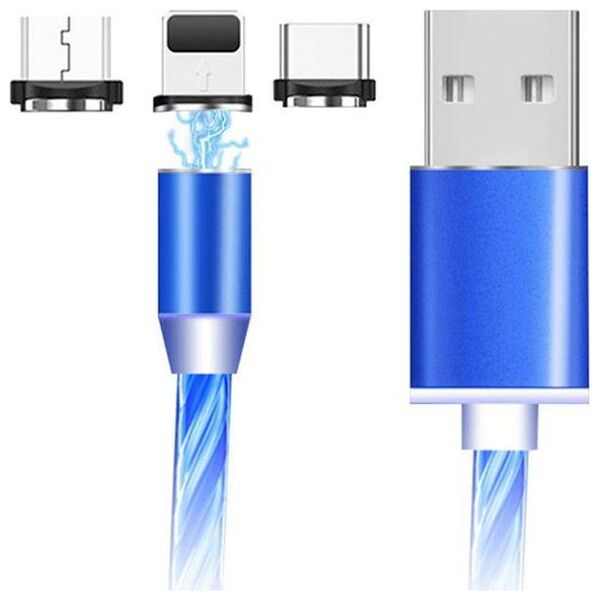 Kabel USB Aptel USB-A - USB-C + microUSB + Lightning Niebieski (4349-uniw)