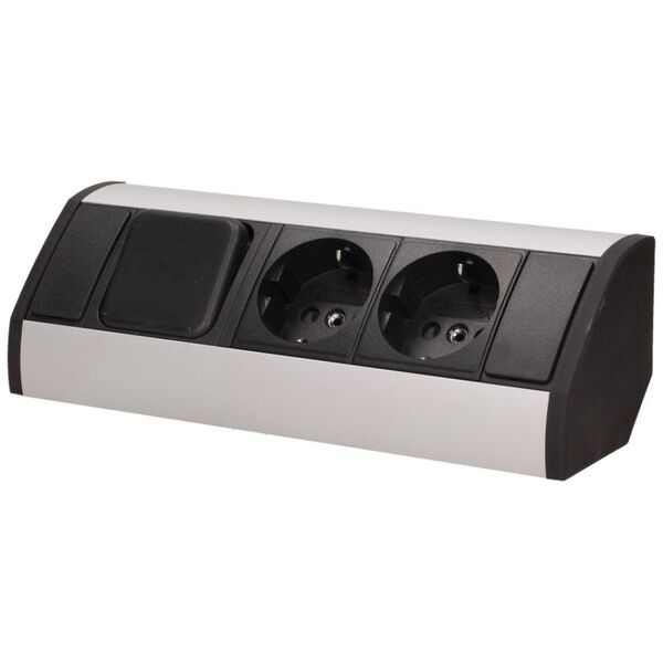 Orno Gniazdo meblowe 2x2P+Z z wyłącznikiem, schuko, czarno-srebrne