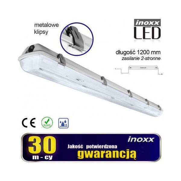 Nvox Oprawa hermetyczna przemysłowa ip65 led 1x120cm t8 g13 dwustronnie zasilana