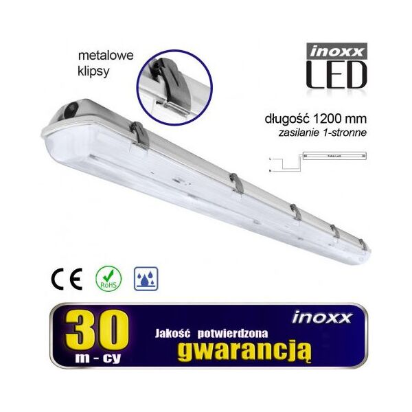 Nvox Oprawa hermetyczna przemysłowa ip65 led 1x120cm t8 g13 jednostronnie zasilana