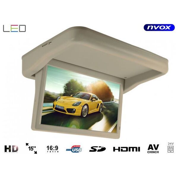 Nvox Monitor podwieszany podsufitowy automatycznie opuszczany LED HD 15cali HDMI USB SD Video-IN 24V.