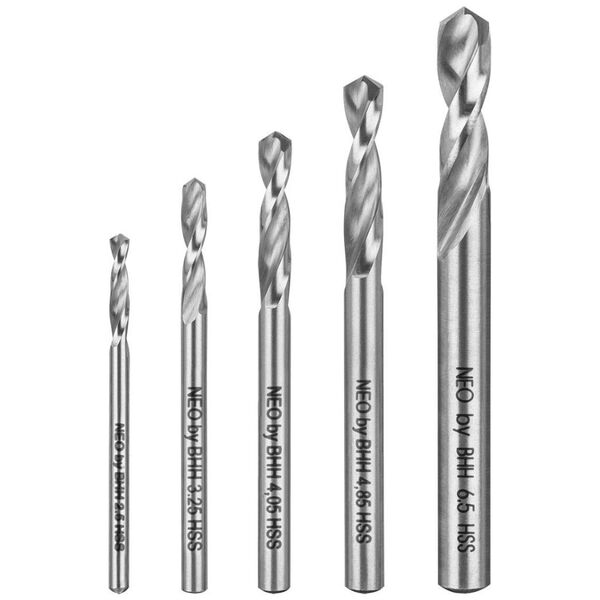 Wiertło Neo do metalu HSS walcowe 2,5 mm 4,0 mm 4,8 mm 6,5 mm 3,25 mmmm 5szt. (08-957)