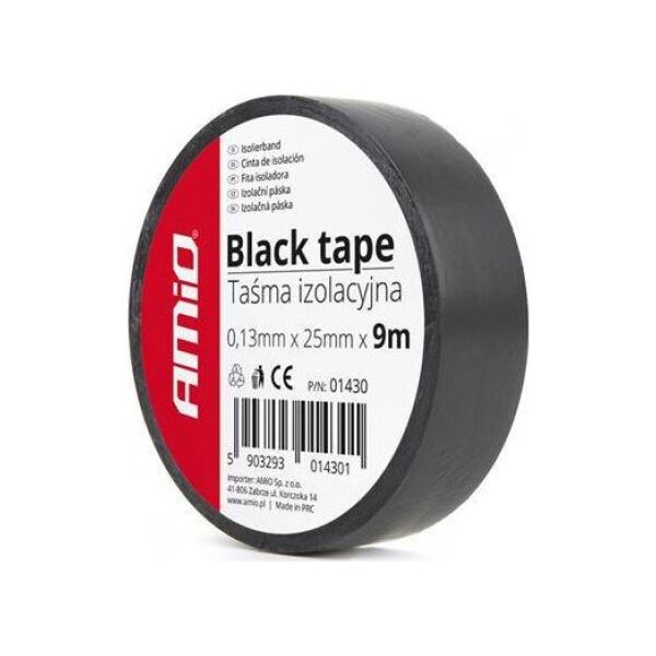 AMiO Taśma izolacyjna, czarna 25mm x 9m (9 szt w opakowaniu)